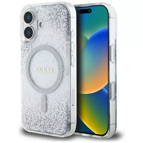 Guess - Keménytok Gradiens Csillámos MagSafe (GUHMP16SRGRGES) - iPhone 16 - Ezüst