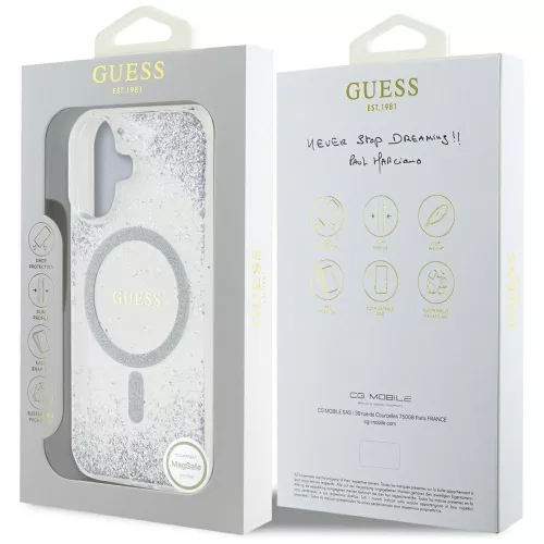 Guess - Keménytok Gradiens Csillámos MagSafe (GUHMP16SRGRGES) - iPhone 16 - Ezüst