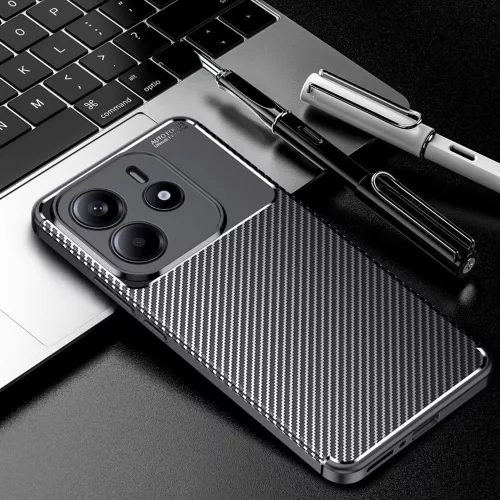 Techsuit - CarbonFiber szilikon tok - Xiaomi Redmi Note 14 5G - Fekete