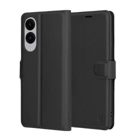  Techsuit - Leather Folio kinyitható tok - Samsung Galaxy S25 Edge - Fekete