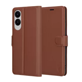   Techsuit - Leather Folio kinyitható tok - Samsung Galaxy S25 Edge - Barna