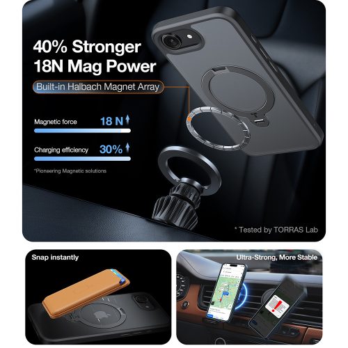 Torras - Ostand Spin MagSafe Series tok - iPhone 16e - Fekete
