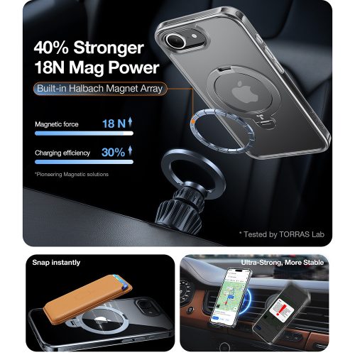 Torras - Ostand Spin MagSafe Series tok - iPhone 16e - Átlátszó