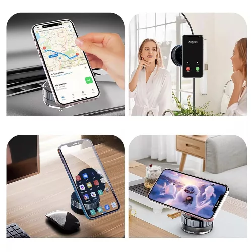 Techsuit - Premium Autós tartó vezeték nélküli töltéssel ChargeMagX (HOLD253) - N52 Mágnes, Powerful Tapadókorong, Műszerfalra - Black