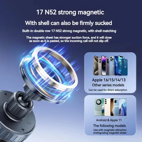 Techsuit - Premium Autós tartó vezeték nélküli töltéssel ChargeMagX (HOLD253) - N52 Mágnes, Powerful Tapadókorong, Műszerfalra - Black
