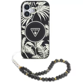   Guess - IML Pálmafás Háromszög Gyöngypánttal MagSafe (GUHMP16SHPCTPLSK) - iPhone 16 - Fekete