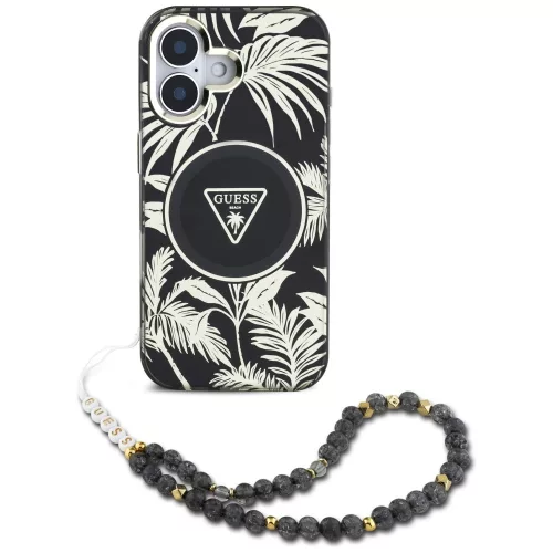 Guess - IML Pálmafás Háromszög Gyöngypánttal MagSafe (GUHMP16SHPCTPLSK) - iPhone 16 - Fekete