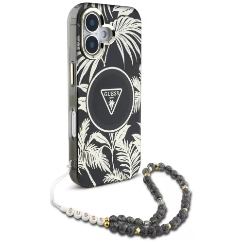 Guess - IML Pálmafás Háromszög Gyöngypánttal MagSafe (GUHMP16SHPCTPLSK) - iPhone 16 - Fekete