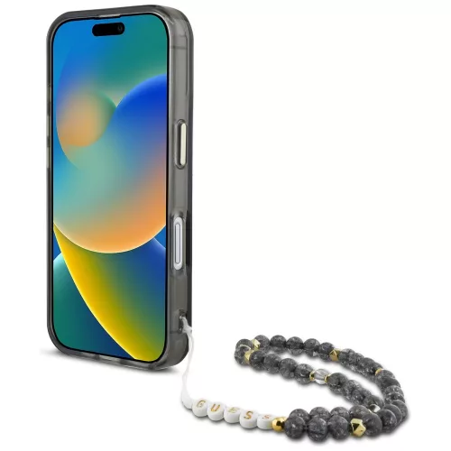 Guess - IML Pálmafás Háromszög Gyöngypánttal MagSafe (GUHMP16SHPCTPLSK) - iPhone 16 - Fekete
