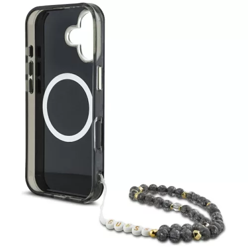 Guess - IML Pálmafás Háromszög Gyöngypánttal MagSafe (GUHMP16SHPCTPLSK) - iPhone 16 - Fekete