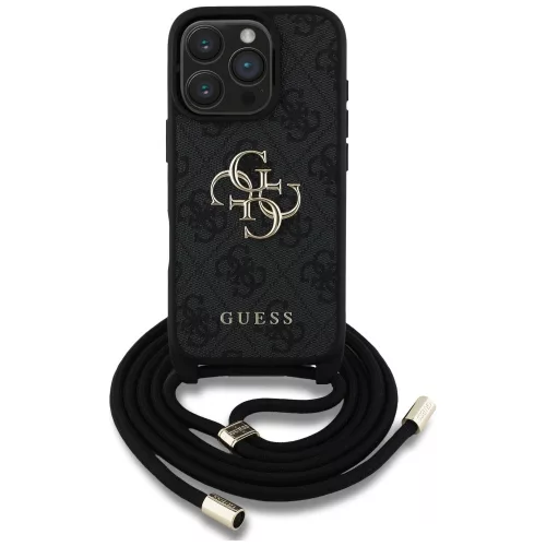 Guess - Keménytok 4G Nagy Logó Zsinóros Pánttal (GUHCP16LP4GMGCRK) - iPhone 16 Pro - Fekete