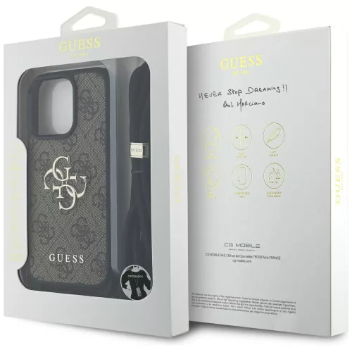 Guess - Keménytok 4G Nagy Logó Zsinóros Pánttal (GUHCP16LP4GMGCRW) - iPhone 16 Pro - Barna