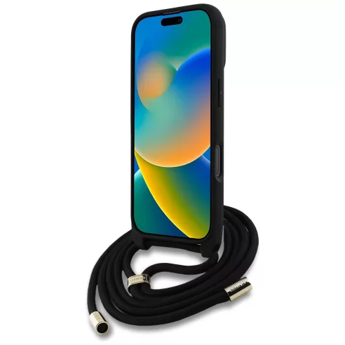 Guess - Keménytok 4G Nagy Logó Zsinóros Pánttal (GUHCP16XP4GMGCRK) - iPhone 16 Pro Max - Fekete