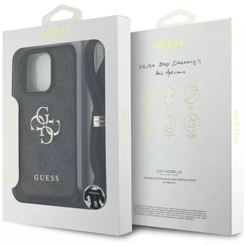 Guess - Keménytok 4G Nagy Logó Zsinóros Pánttal (GUHCP16XP4GMGCRK) - iPhone 16 Pro Max - Fekete
