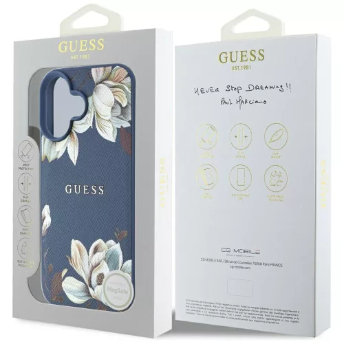 Guess - Virágos MagSafe (GUHMP16SPGNMPLMB) - iPhone 16 - Kék