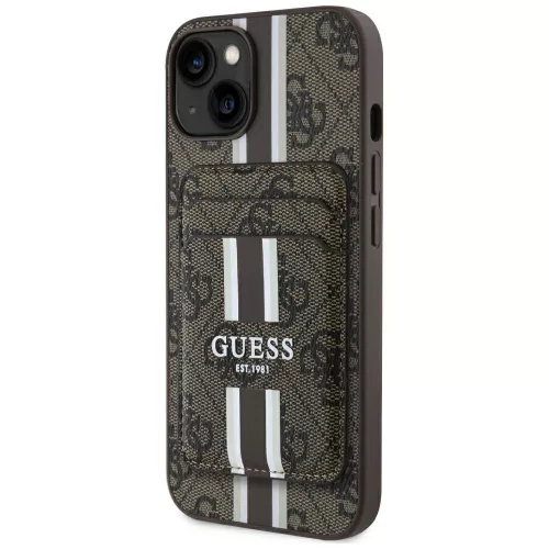 Guess - Kártyatartós 4G Csíkos MagSafe (GUBPHCP15SP4RPSW) - iPhone 15 - Barna