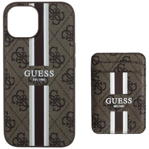 Guess - Kártyatartós 4G Csíkos MagSafe (GUBPHCP15SP4RPSW) - iPhone 15 - Barna