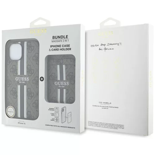 Guess - Kártyatartós 4G Csíkos MagSafe (GUBPHCP15SP4RPSW) - iPhone 15 - Barna