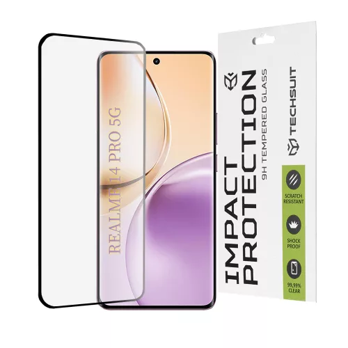 Techsuit - 111D Full Cover / Full Glue üvegfólia / 3D kerekített szélű kijelzőhöz - Realme 14 Pro - Fekete széllel