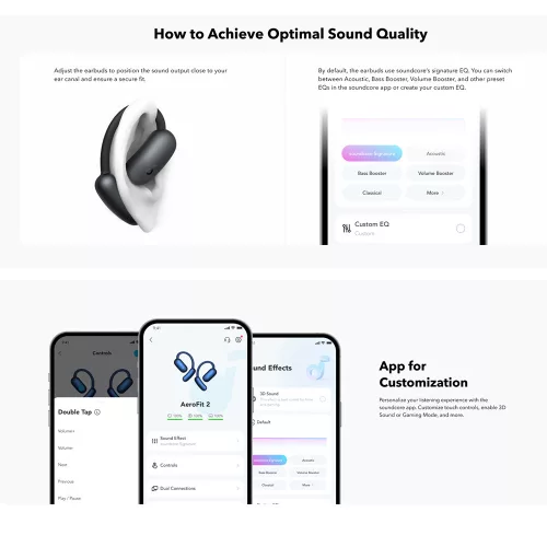 Anker - Vezeték nélküli fülhallgató SoundCore AeroFit 2 (A3874G11) - Sporthoz, Mikrofonnal, Bluetooth-szal, Vízálló, Nagy Felbontású - Fekete