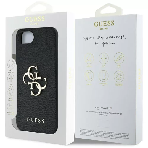 Guess - Keménytok 4G Szemcsézett Nagy és Klasszikus Logó (GUHCPSE4PGT4MBK) - iPhone 16e / iPhone 17e - Fekete