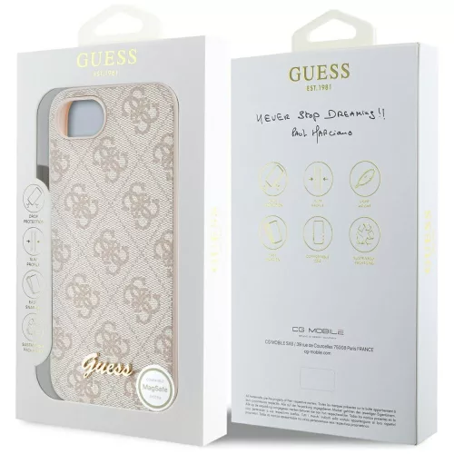 Guess - Keménytok 4G Felirat Logó (GUHMPSE4HG4SHP) - iPhone 16e / iPhone 17e - Rózsaszín