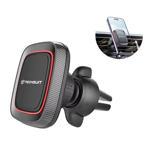 Techsuit - Autós tartó MagGrip (S4) - Secure Mágneses tapadás Szellőzőrácsra, 360° forgás, with Metal Plates - Black/Red