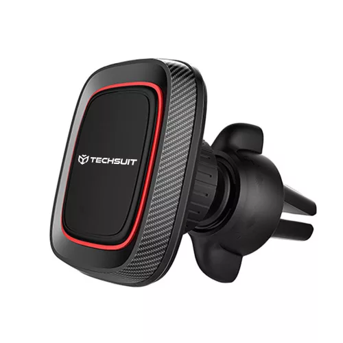 Techsuit - Autós tartó MagGrip (S4) - Secure Mágneses tapadás Szellőzőrácsra, 360° forgás, with Metal Plates - Black/Red