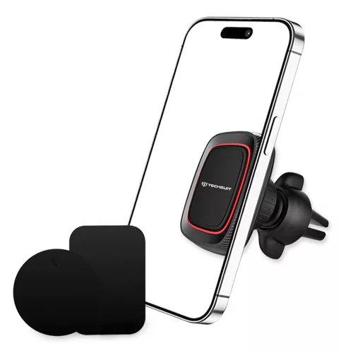 Techsuit - Autós tartó MagGrip (S4) - Secure Mágneses tapadás Szellőzőrácsra, 360° forgás, with Metal Plates - Black/Red