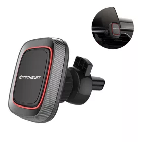   Techsuit - Autós tartó MagGrip (S5) - Secure Mágneses tapadás Szellőzőrácsra, forgathatóság 360°, with Metal Plates - Black/Red
