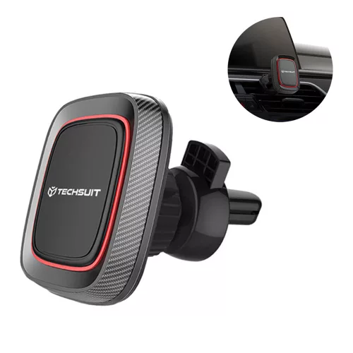 Techsuit - Autós tartó MagGrip (S5) - Secure Mágneses tapadás Szellőzőrácsra, forgathatóság 360°, with Metal Plates - Black/Red