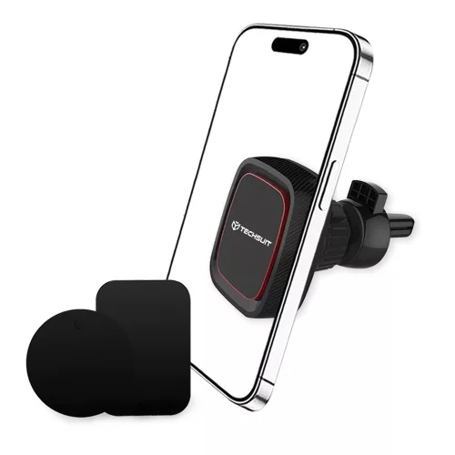 Techsuit - Autós tartó MagGrip (S5) - Secure Mágneses tapadás Szellőzőrácsra, forgathatóság 360°, with Metal Plates - Black/Red