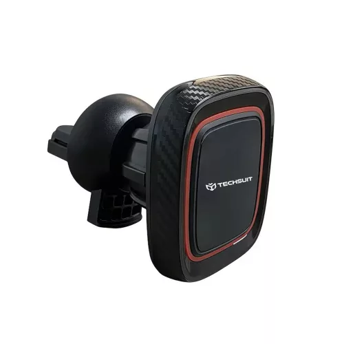 Techsuit - Autós tartó MagGrip (S5) - Secure Mágneses tapadás Szellőzőrácsra, forgathatóság 360°, with Metal Plates - Black/Red