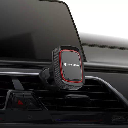 Techsuit - Autós tartó MagGrip (S5) - Secure Mágneses tapadás Szellőzőrácsra, forgathatóság 360°, with Metal Plates - Black/Red