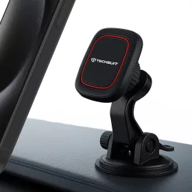  Techsuit - Autós tartó MagGrip (S6) - Műszerfalra, Mágneses tapadás, 360° forgás, Tapadókorong, 2 Metal Plates - Black/Red