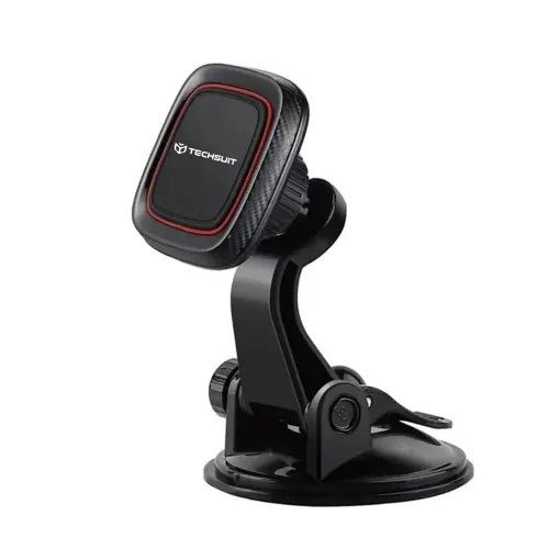Techsuit - Autós tartó MagGrip (S6) - Műszerfalra, Mágneses tapadás, 360° forgás, Tapadókorong, 2 Metal Plates - Black/Red