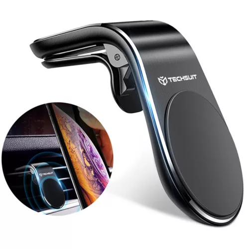 Techsuit - Autós tartó AirGrip (S7) - Waterfall-Shaped, Mágneses Biztos tartás Szellőzőrácsra, Szorítókarok - Black / Silver