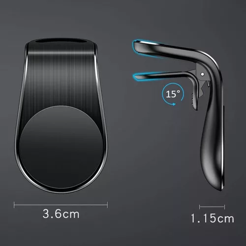 Techsuit - Autós tartó AirGrip (S7) - Waterfall-Shaped, Mágneses Biztos tartás Szellőzőrácsra, Szorítókarok - Black / Silver