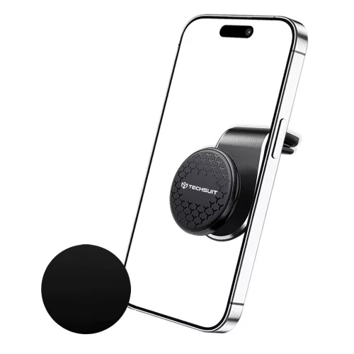 Techsuit - Autós tartó AirGrip (S8) - Waterfall-Shaped, Mágneses N52 Biztos tartás, Szellőzőrácsra, Szorítókarok - Black / Silver