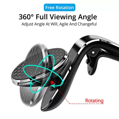 Techsuit - Autós tartó AirGrip (S8) - Waterfall-Shaped, Mágneses N52 Biztos tartás, Szellőzőrácsra, Szorítókarok - Black / Silver