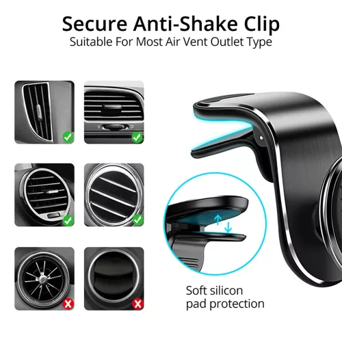 Techsuit - Autós tartó AirGrip (S8) - Waterfall-Shaped, Mágneses N52 Biztos tartás, Szellőzőrácsra, Szorítókarok - Black / Silver