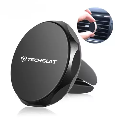 Techsuit - Autós tartó TinyGrip (S9) - Szellőzőrácsra, with Metal Plate, Erős mágnes, Univerzális Compatibility - Black / Silver