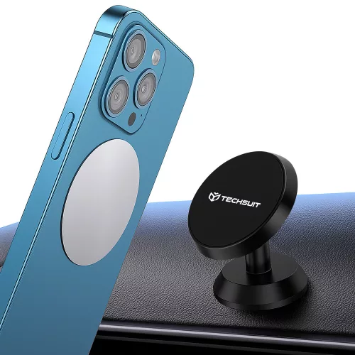Techsuit - Autós tartó TinyGrip (S10) - Universal Mágneses Mobile Mount, with Metal Plate, Erős mágnes - Black