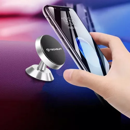 Techsuit - Autós tartó TinyGrip (S10) - Universal Mágneses Mobile Mount, with Metal Plate, Erős mágnes - Black