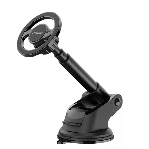 Techsuit - Autós tartó MagProX (S12) - Műszerfalra, MagSafe kompatibilis, 360° forgás, Tapadókorong Mounting Base - Black