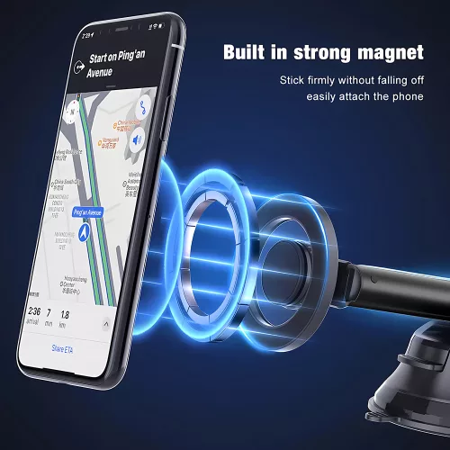 Techsuit - Autós tartó MagProX (S12) - Műszerfalra, MagSafe kompatibilis, 360° forgás, Tapadókorong Mounting Base - Black