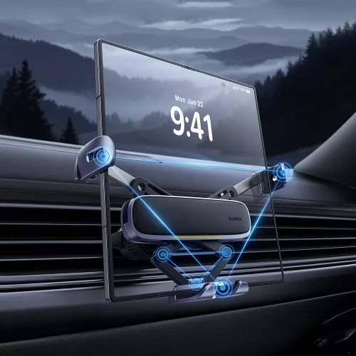 Baseus - Autós tartó (C40483401813-00) Phone/Tablet, Leather Finish, Retractable Arms, Auto Clamping  - Black Silver