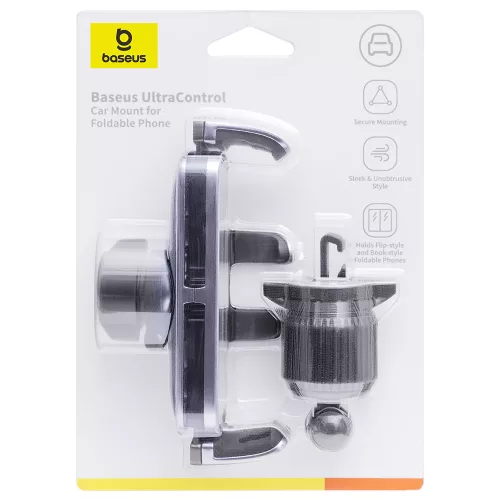 Baseus - Autós tartó (C40483401813-00) Phone/Tablet, Leather Finish, Retractable Arms, Auto Clamping  - Black Silver