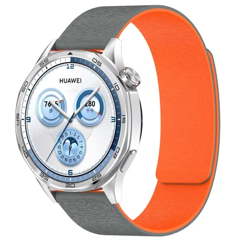 Techsuit - Watchband 18mm (W074) - Huawei Watch GT 4 (41mm)/W1/Honor Watch S1/Garmin Venu 2S/Vivoactive 4S - Grey / Orange