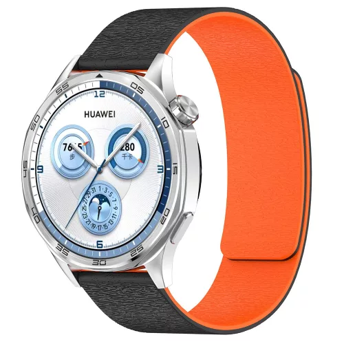 Techsuit - Watchband 18mm (W074) - Huawei Watch GT 4 (41mm)/W1/Honor Watch S1/Garmin Venu 2S/Vivoactive 4S - Black / Orange